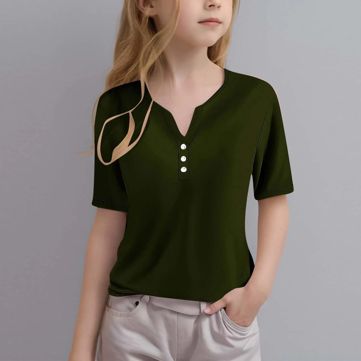 T Shirts for Girls V Neck Button Down Henley Shirts Short Sleeve Comfy Tee Blouse Dressy Casual Trendy Tunic Tops