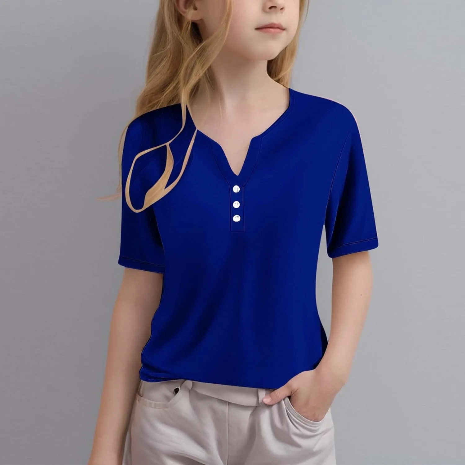T Shirts for Girls V Neck Button Down Henley Shirts Short Sleeve Comfy Tee Blouse Dressy Casual Trendy Tunic Tops