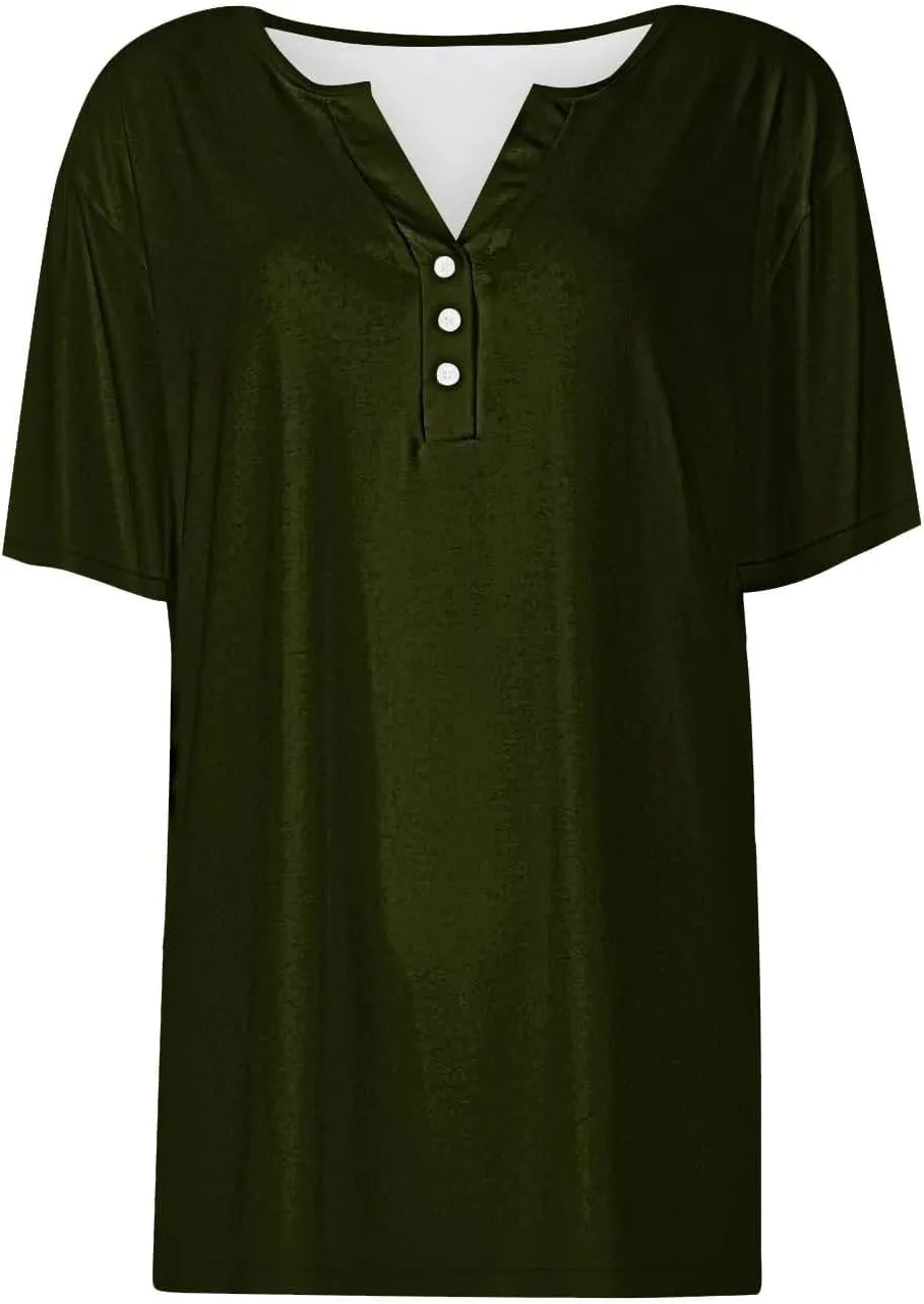 T Shirts for Girls V Neck Button Down Henley Shirts Short Sleeve Comfy Tee Blouse Dressy Casual Trendy Tunic Tops