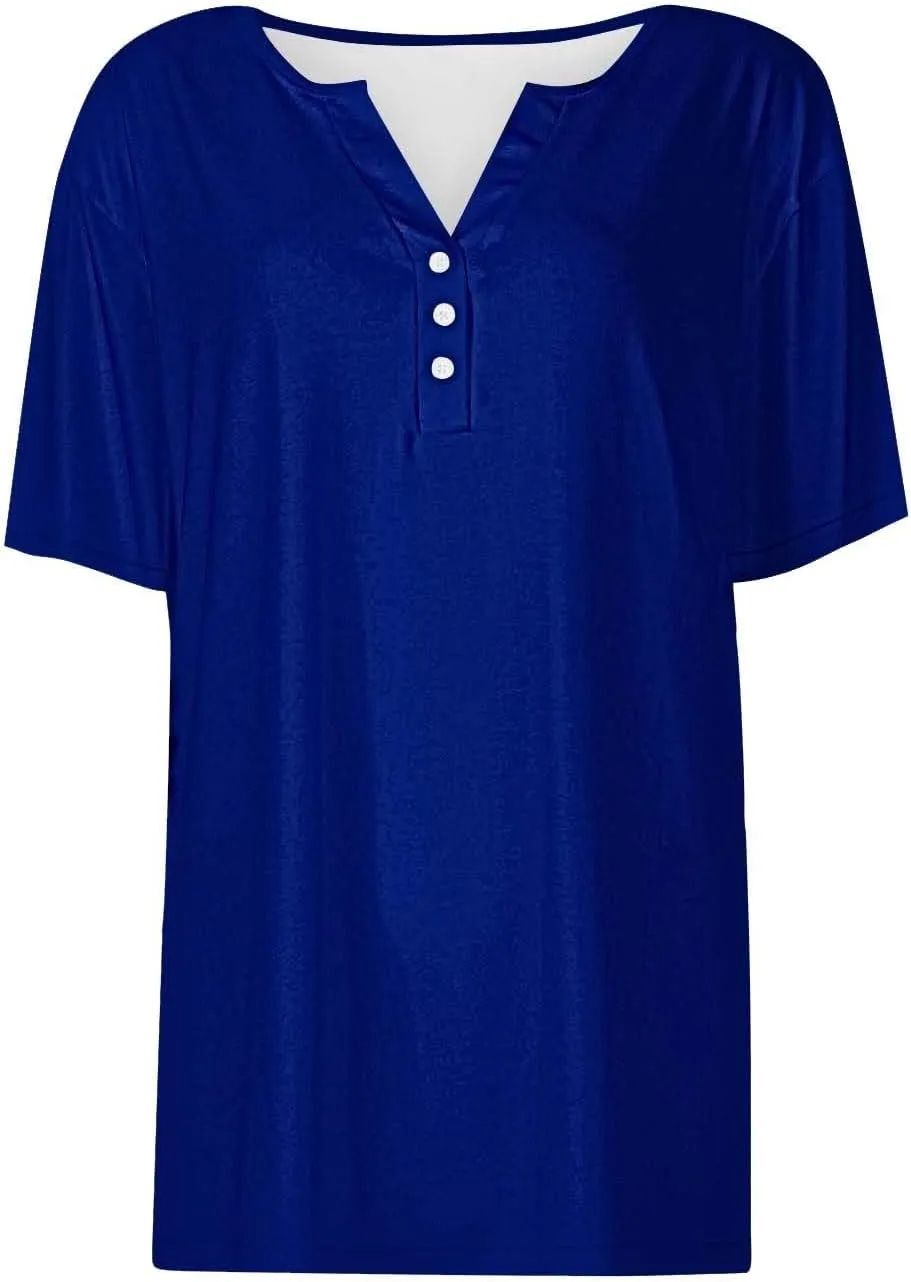 T Shirts for Girls V Neck Button Down Henley Shirts Short Sleeve Comfy Tee Blouse Dressy Casual Trendy Tunic Tops