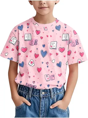 T Shirts for Kids Boys, Toddler Summer Short Sleeve Tops Cute Graphic Print Casual Shirts for Girls 18 Months-10 Years