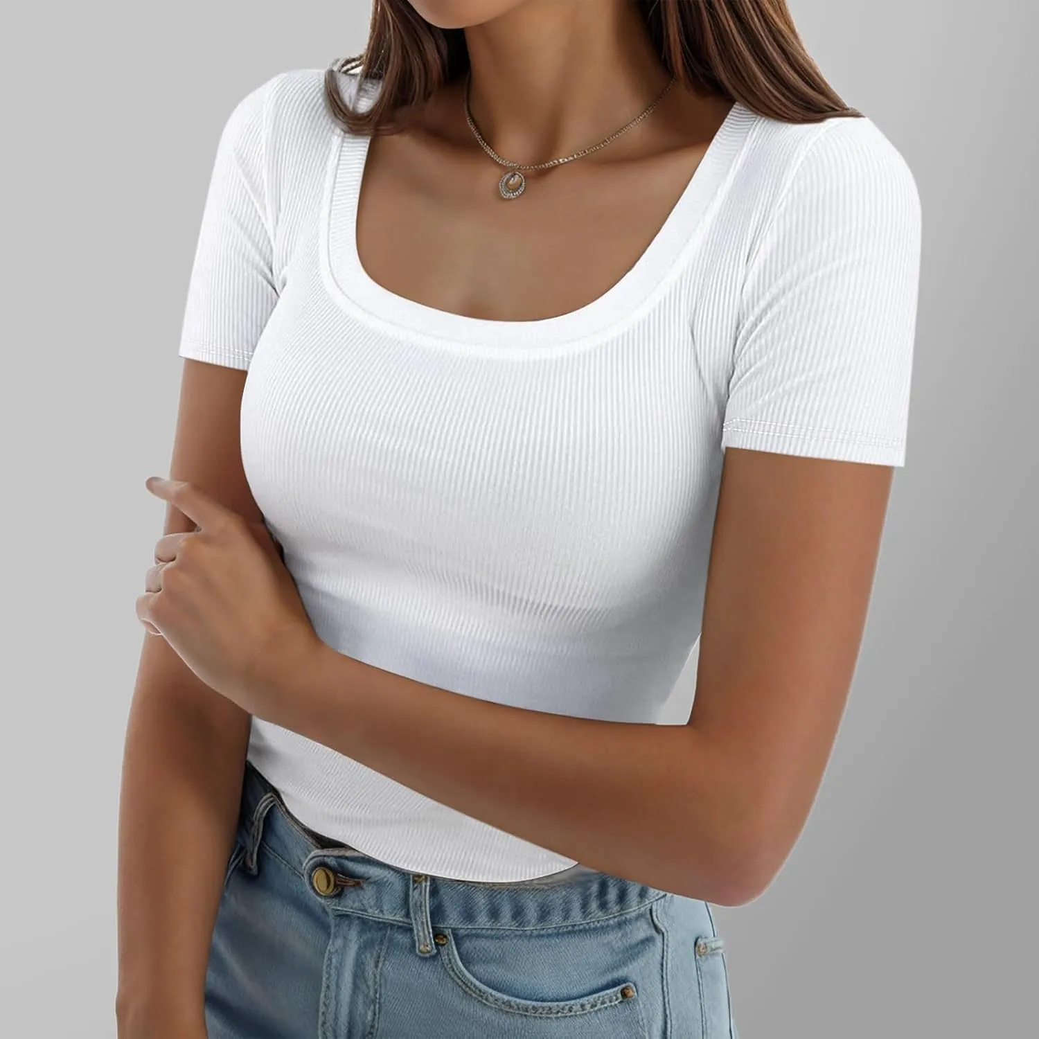 T Shirts for Women V Neck Slim Fit Crew Neck Slim Fit T Shirts 2025 Y2k Clothes Spring Summer Going Out Tops Short Sleeve