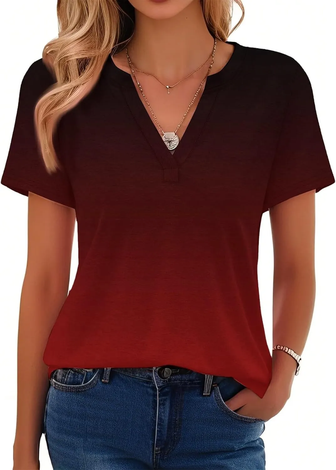 T Shirts Short Sleeve V Neck Tees Womens Fashion Tops 2025 Trendy Business Casual Summer Fashion Clothing Tops
