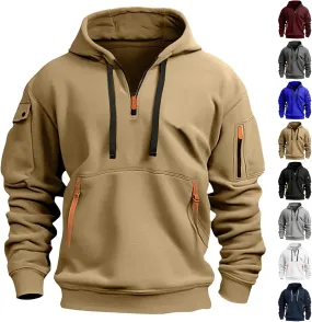 Tactical Hoodies for Men Plus Size Vintage Quarter Zip Pullover Oversized Long Sleeve Tactical Shirt with Pockets
