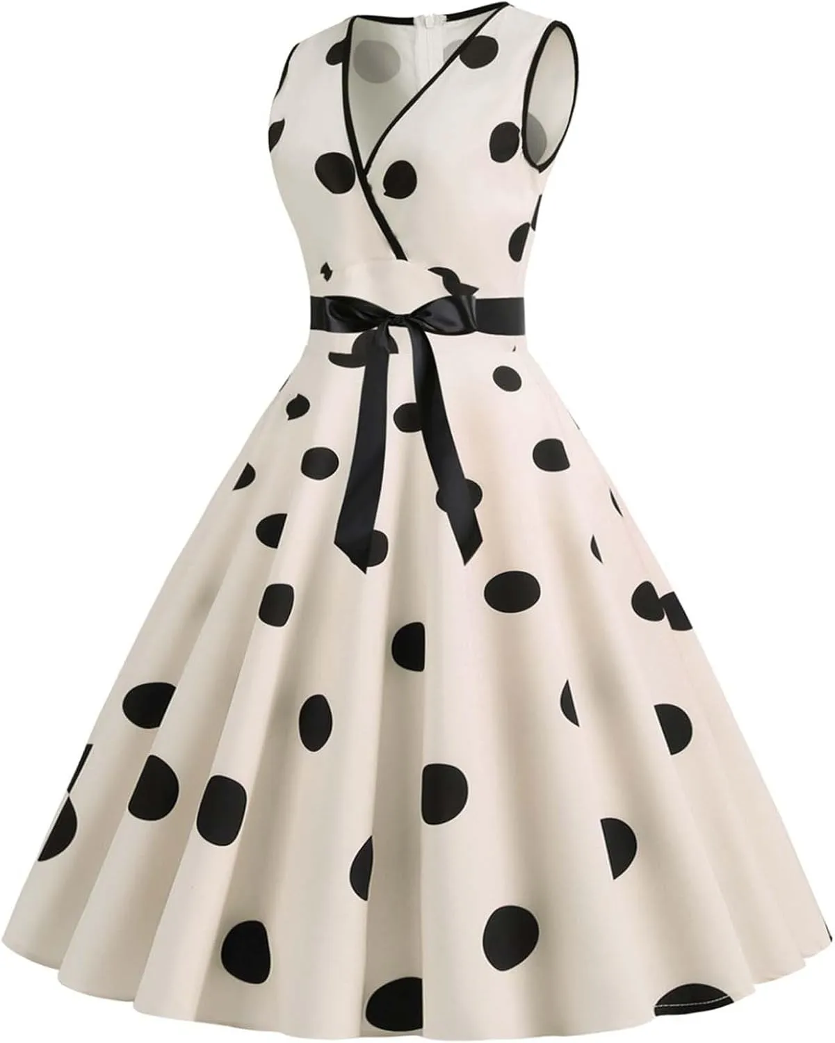 Tea Length Dresses for Women Formal Polka Dot Womens Dresses 50s Floral Style Dresses Round Neck Rockabilly Dresses