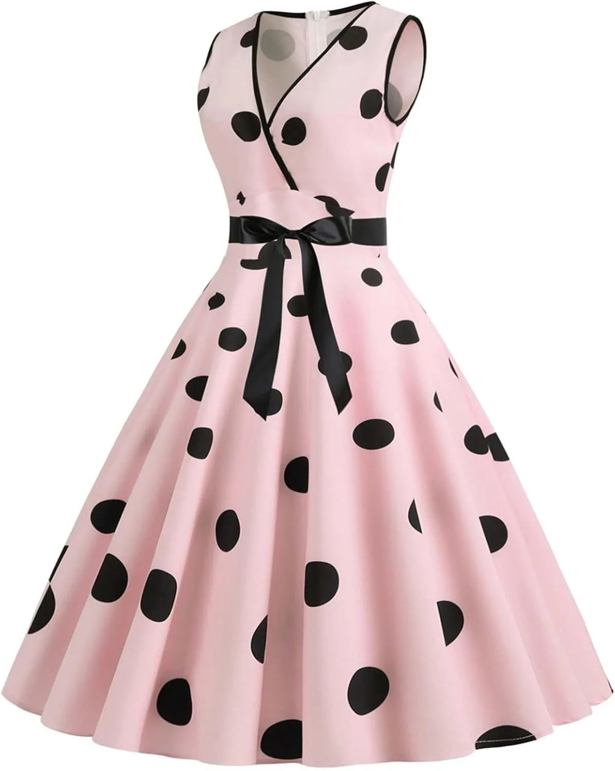 Tea Length Dresses for Women Formal Polka Dot Womens Dresses 50s Floral Style Dresses Round Neck Rockabilly Dresses
