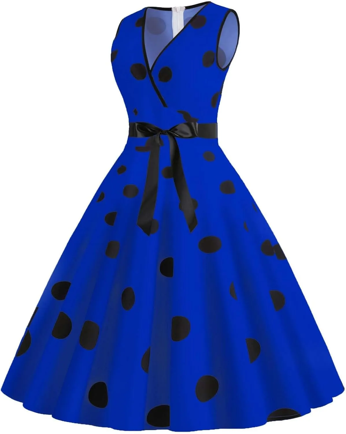 Tea Length Dresses for Women Formal Polka Dot Womens Dresses 50s Floral Style Dresses Round Neck Rockabilly Dresses