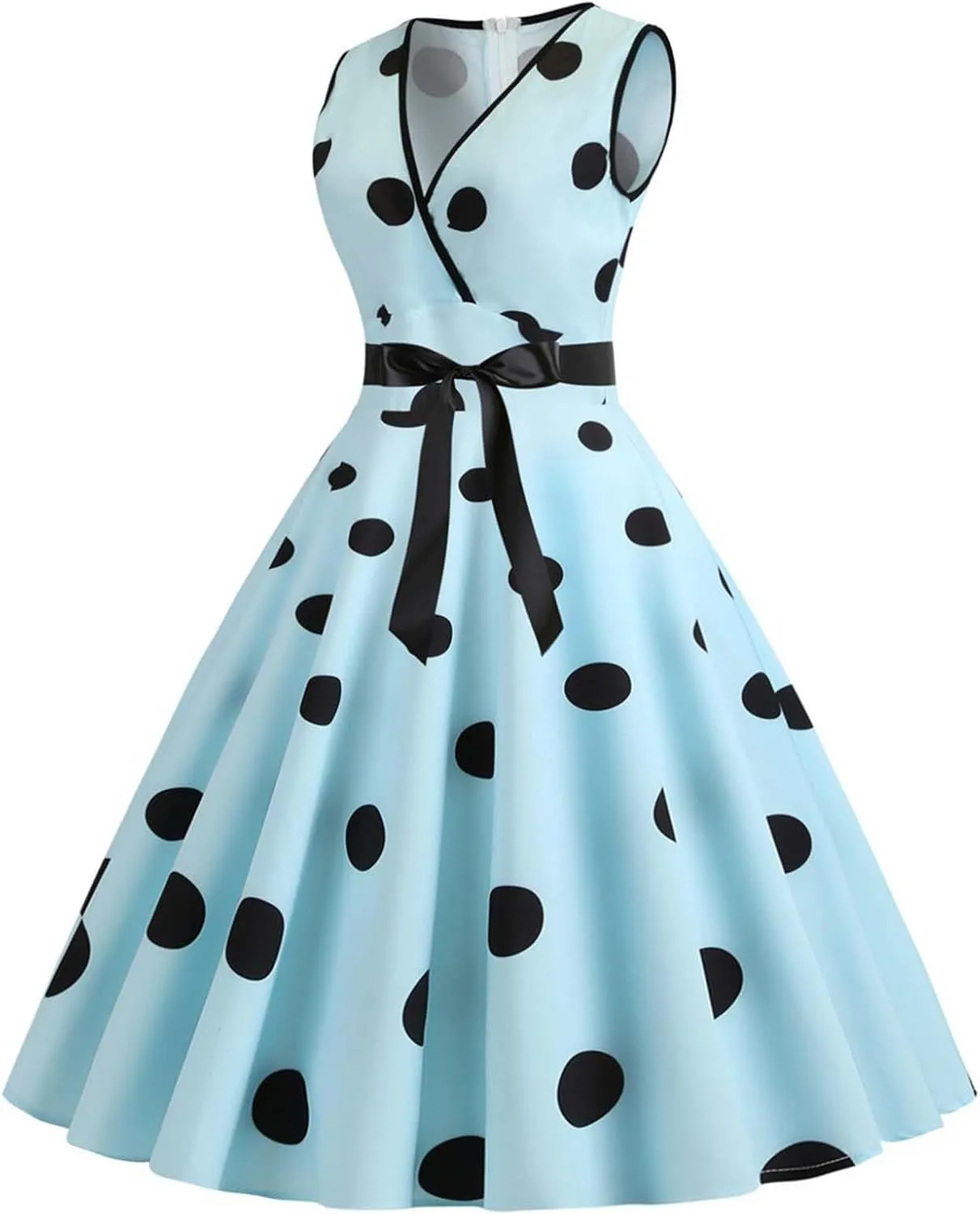 Tea Length Dresses for Women Formal Polka Dot Womens Dresses 50s Floral Style Dresses Round Neck Rockabilly Dresses