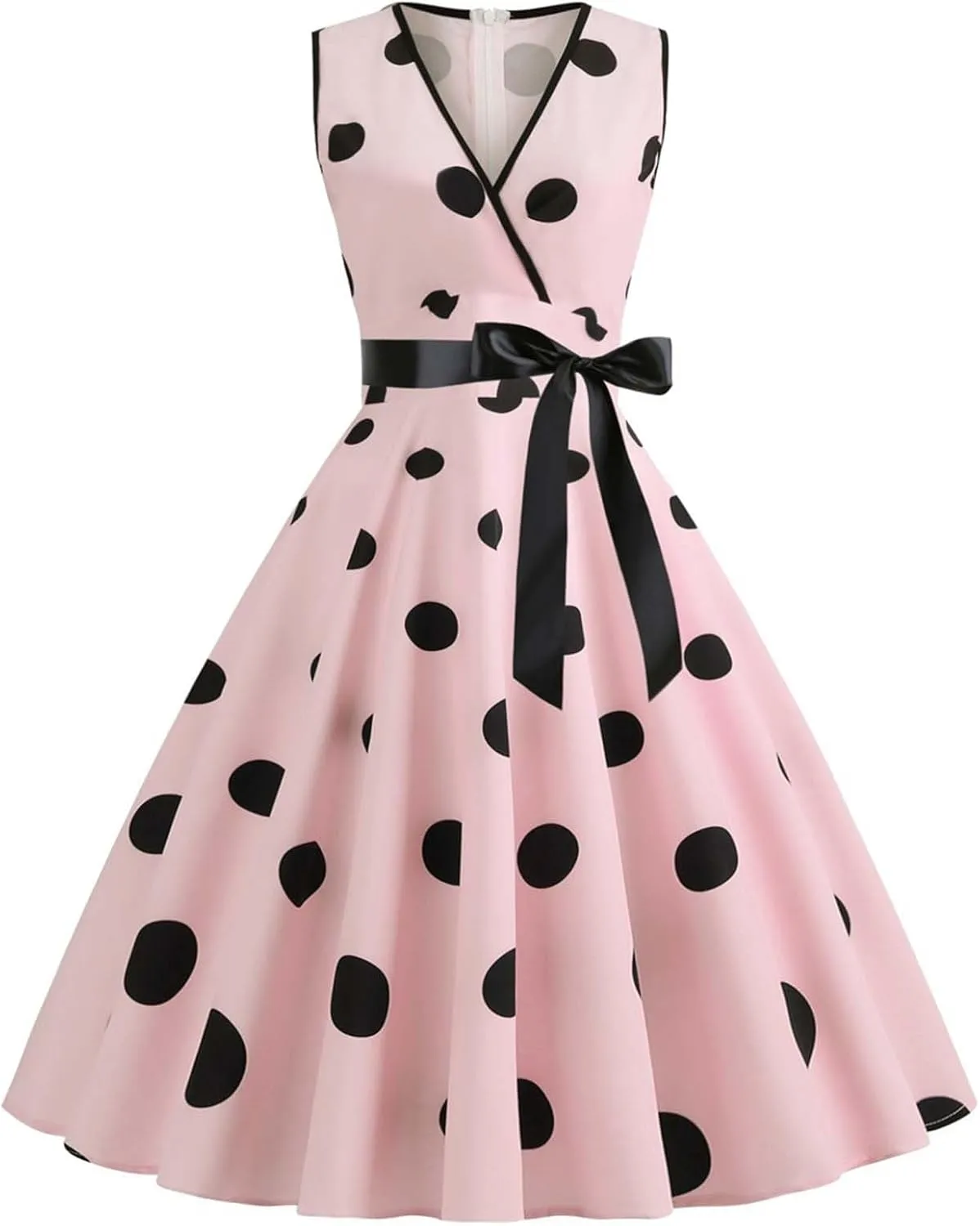 Tea Length Dresses for Women Formal Polka Dot Womens Dresses 50s Floral Style Dresses Round Neck Rockabilly Dresses