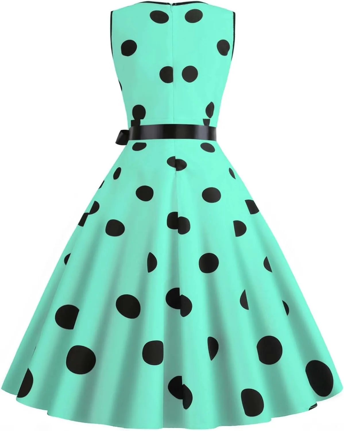 Tea Length Dresses for Women Formal Polka Dot Womens Dresses 50s Floral Style Dresses Round Neck Rockabilly Dresses