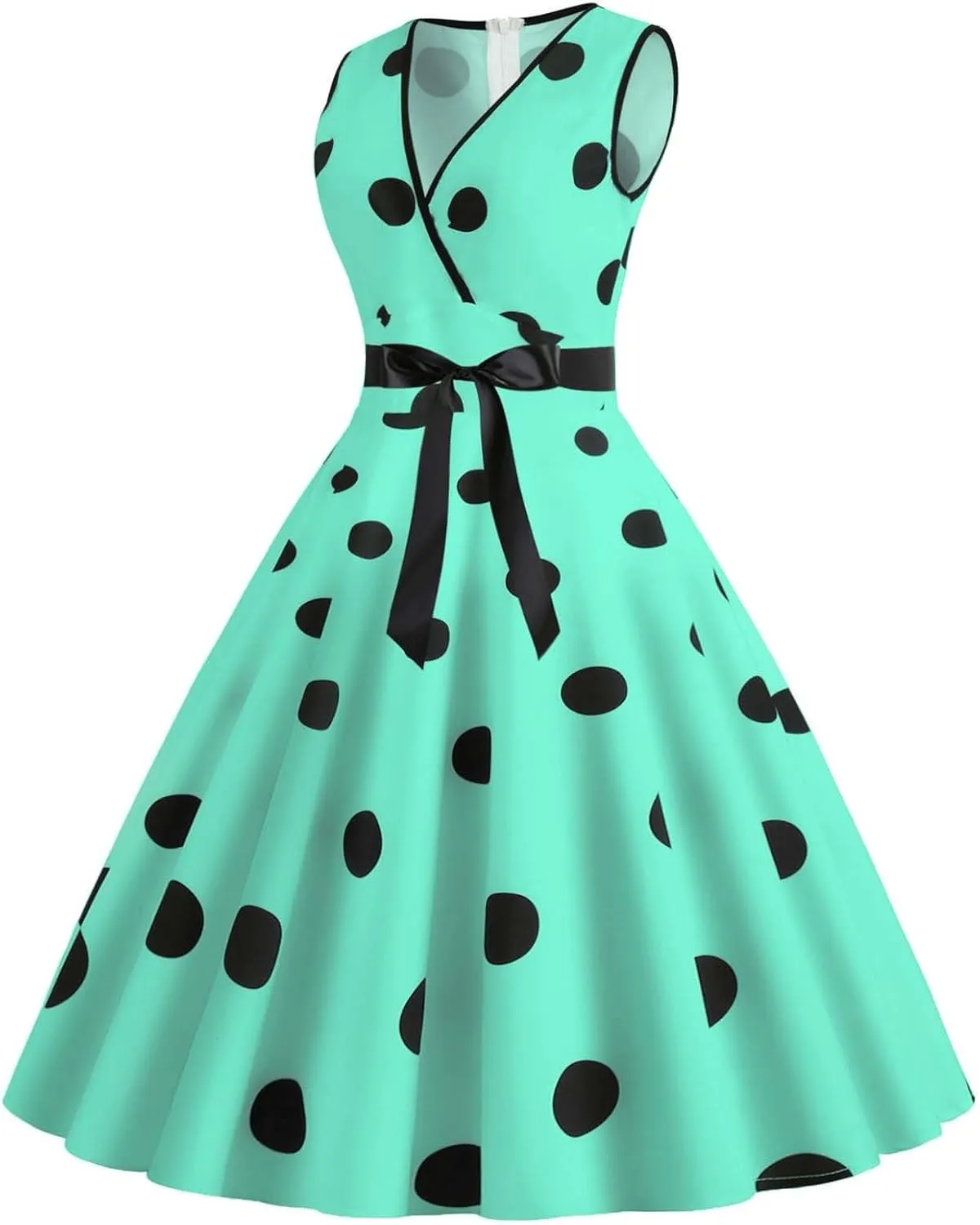 Tea Length Dresses for Women Formal Polka Dot Womens Dresses 50s Floral Style Dresses Round Neck Rockabilly Dresses