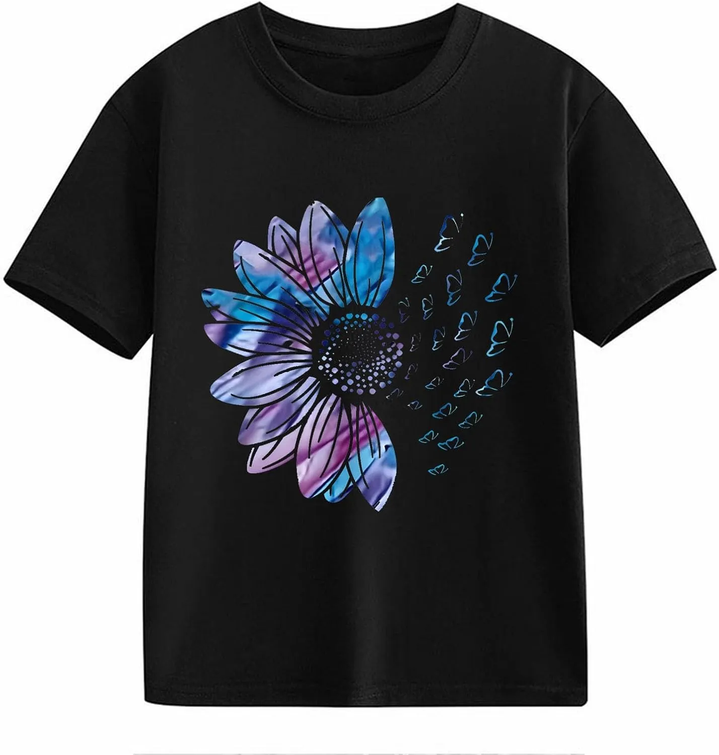 Teen Girls Cute Sunflower Wildflower Graphic Tee Top Summer Crewneck Short Sleeve Pattern Loose T Shirt Toddler Kids