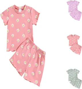 Toddler Baby Clothes Smocked Short Sleeve T-shirt Elastic Waist Shorts Easter Sets Summer Clothes Outfit for Girls (Green, 3-4 Years)