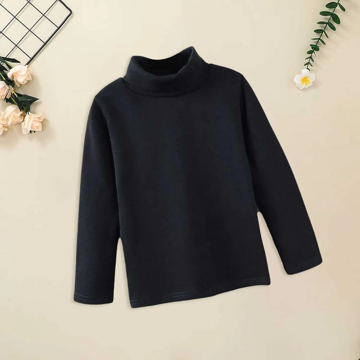 Toddler Baby Girl Basic Solid Turtleneck T Shirt Top Long Sleeve Soft Cotton Clothes for Baby Girl
