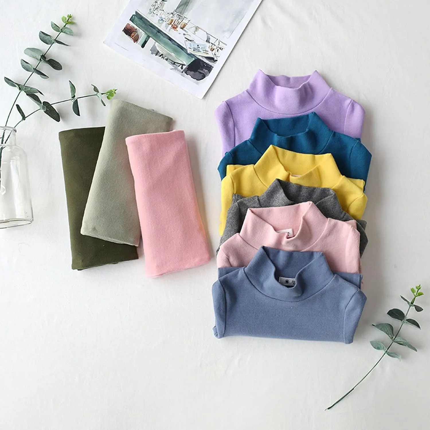 Toddler Baby Girl Long Sleeve T Shirt Kids Basic Solid Turtleneck Tee Top Cotton Clothes 16T