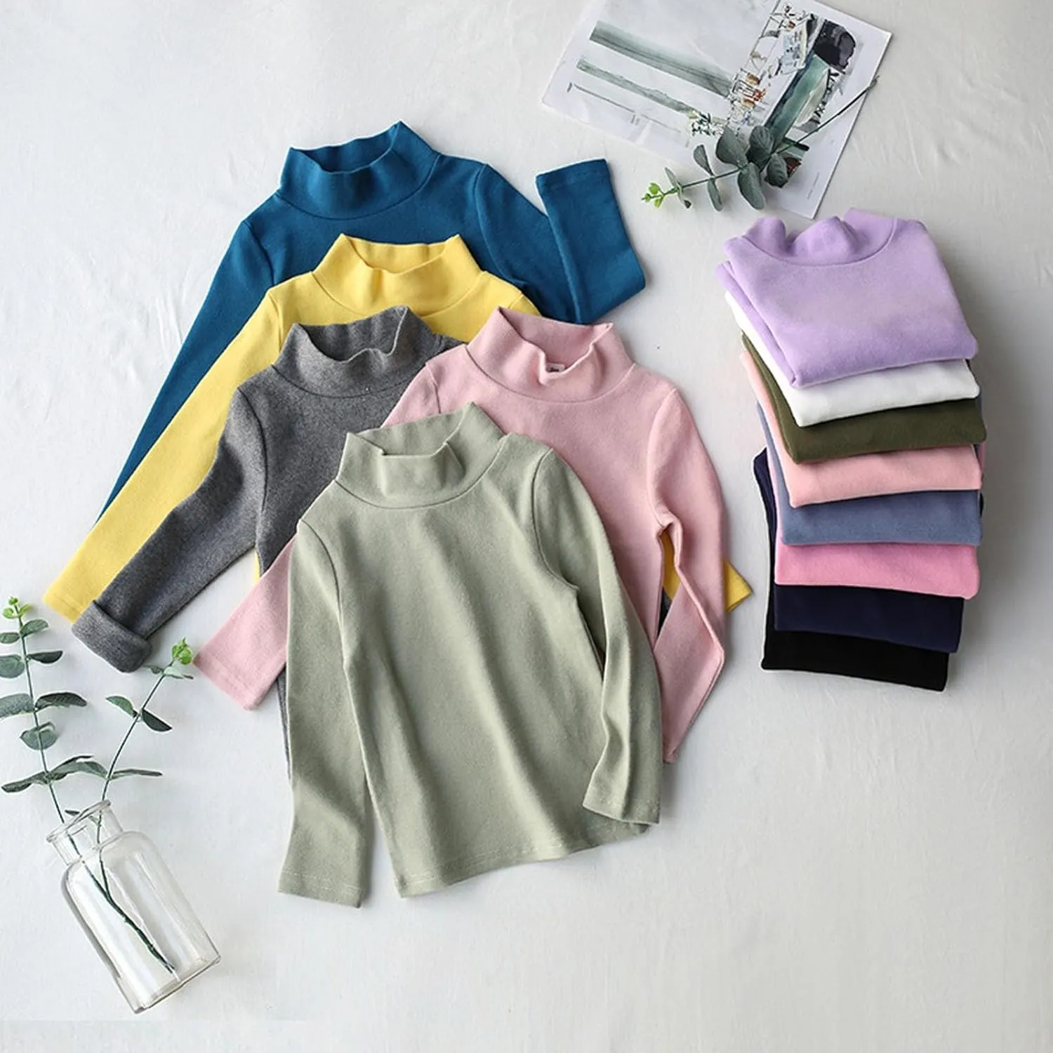 Toddler Baby Girl Long Sleeve T Shirt Kids Basic Solid Turtleneck Tee Top Cotton Clothes 16T