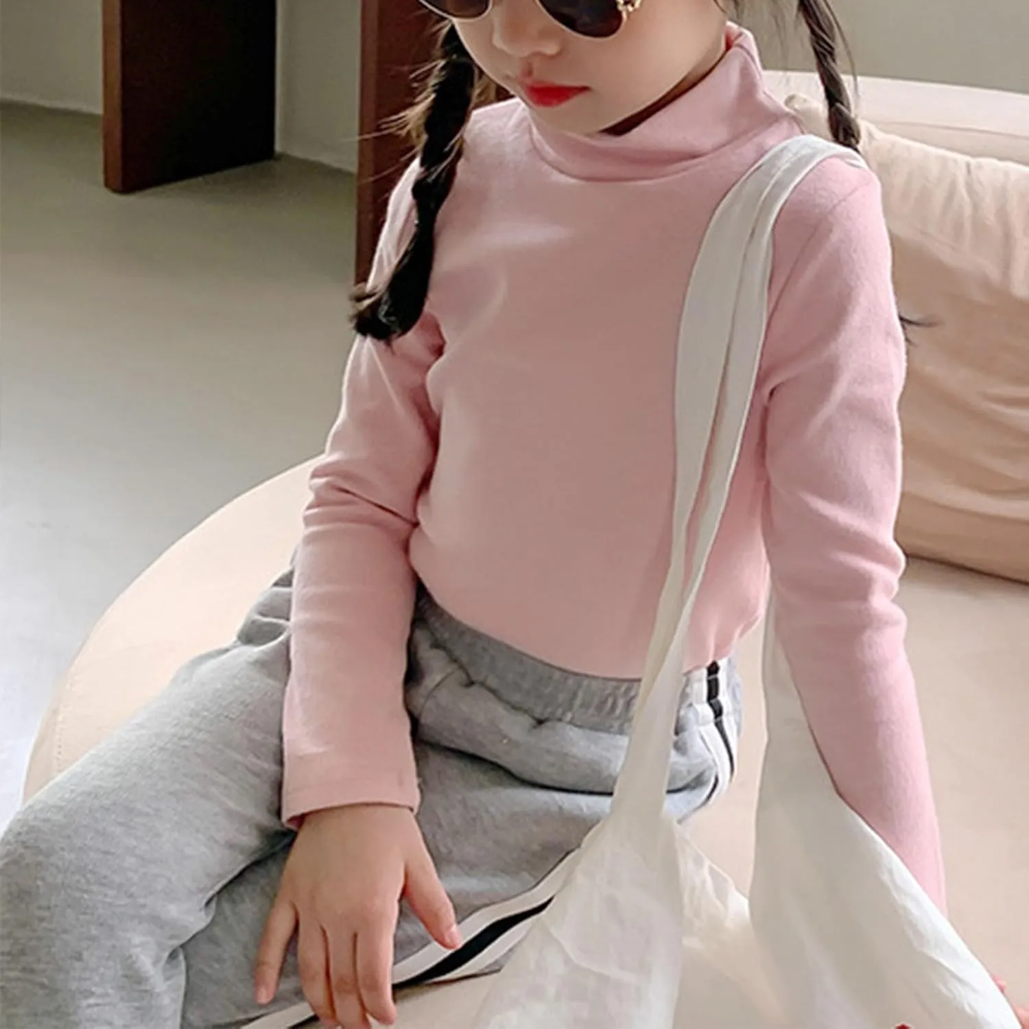 Toddler Baby Girl Long Sleeve T Shirt Kids Basic Solid Turtleneck Tee Top Cotton Clothes 16T