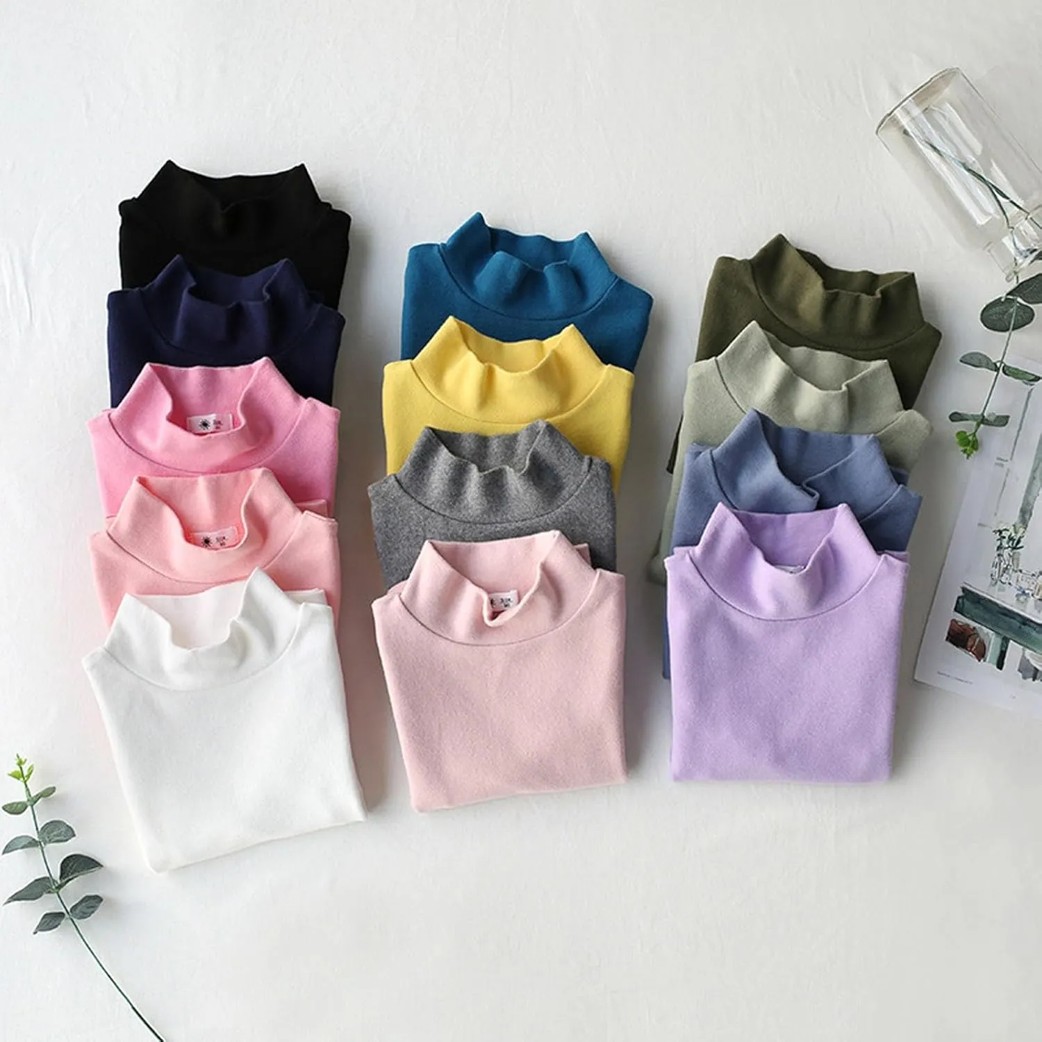 Toddler Baby Girl Long Sleeve T Shirt Kids Basic Solid Turtleneck Tee Top Cotton Clothes 16T