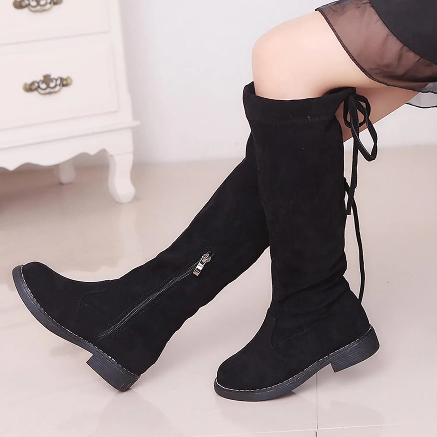 Toddler Big Kid Girl's Faux Lined Knee High Winter Riding Boots Thigh Boot Pointed Stretch Over The Knee Boots
