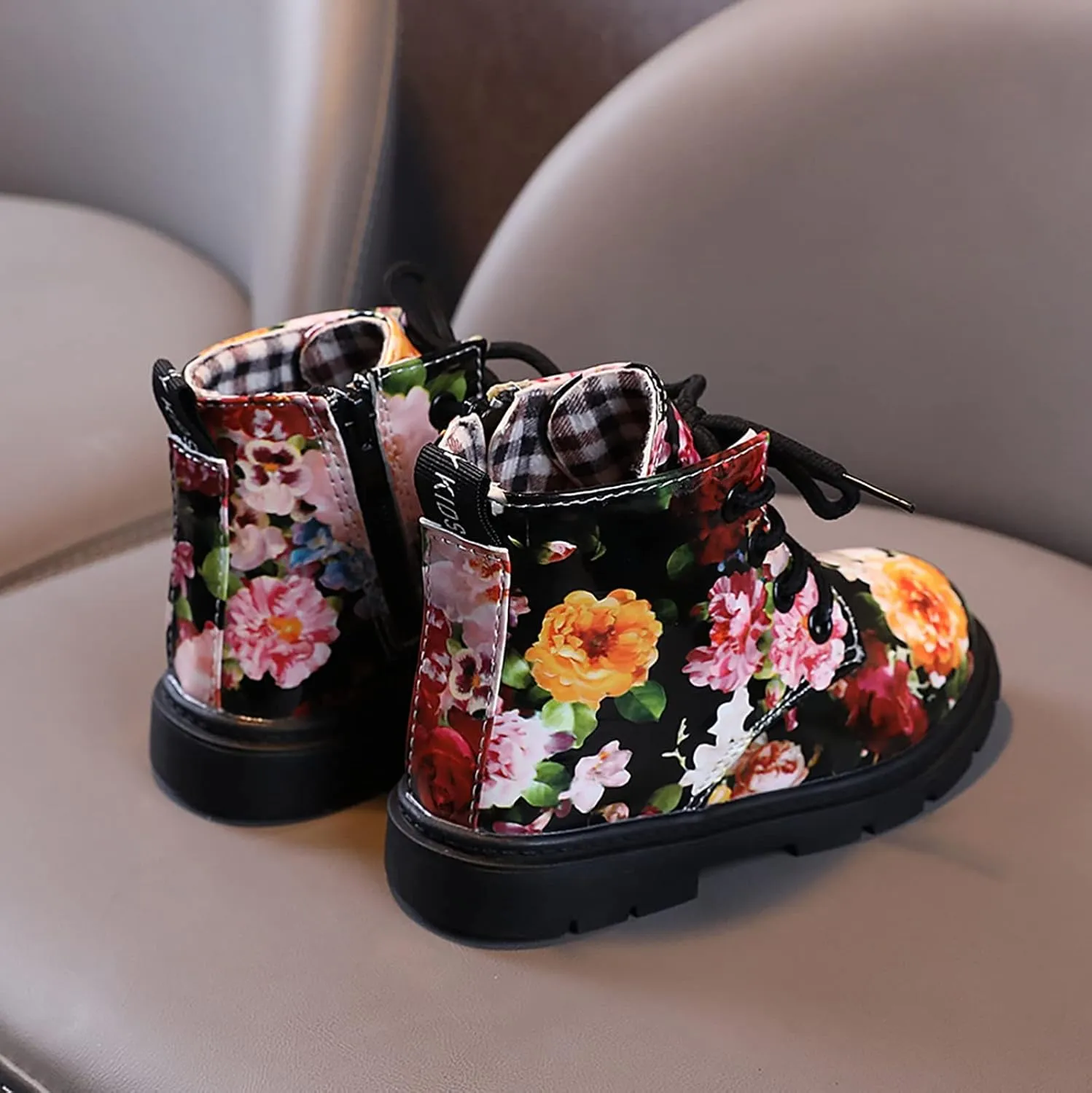 Toddler Boots Boys And Girls Waterpoor Ankle Boots Side Zipper Booties Floral Print Short Boots Riding Boot