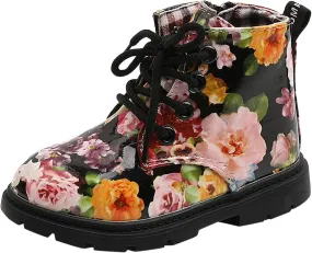 Toddler Boots Boys And Girls Waterpoor Ankle Boots Side Zipper Booties Floral Print Short Boots Riding Boot