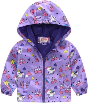 Toddler Boys Girls Fashion Cartoon Animal Print Zip Jacket Hooded Trench Lightweight Kids Windbreaker Coats Casual Outerwear