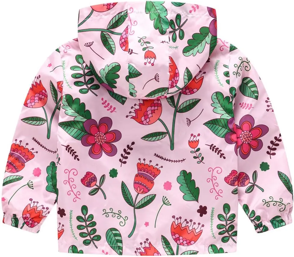 Toddler Boys Girls Fashion Cartoon Animal Print Zip Jacket Hooded Trench Lightweight Kids Windbreaker Coats Casual Outerwear