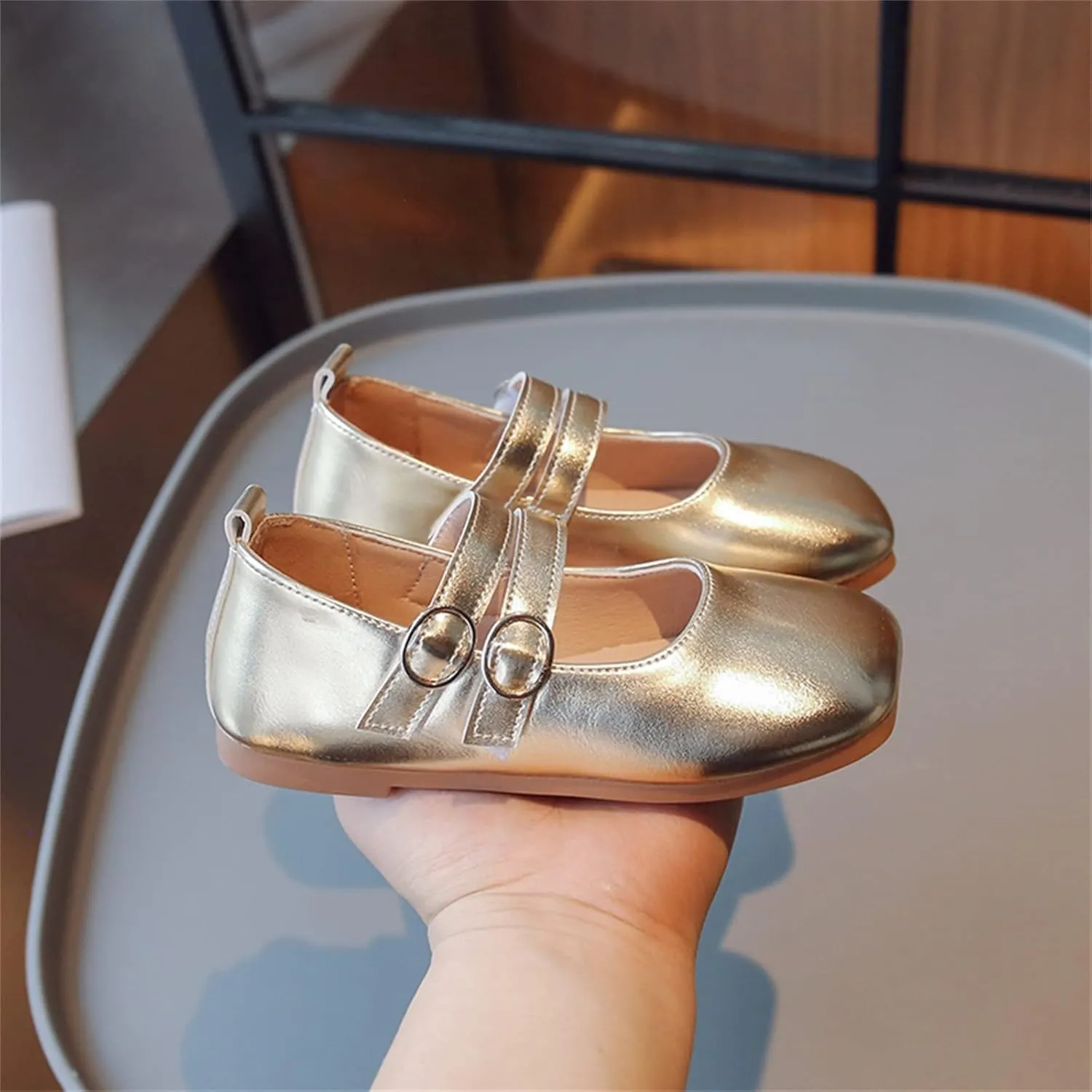 Toddler Girl Mary Jane Dress Shoes PU Leather T-Strap Slip On Ballerina Flats for Wedding Party School