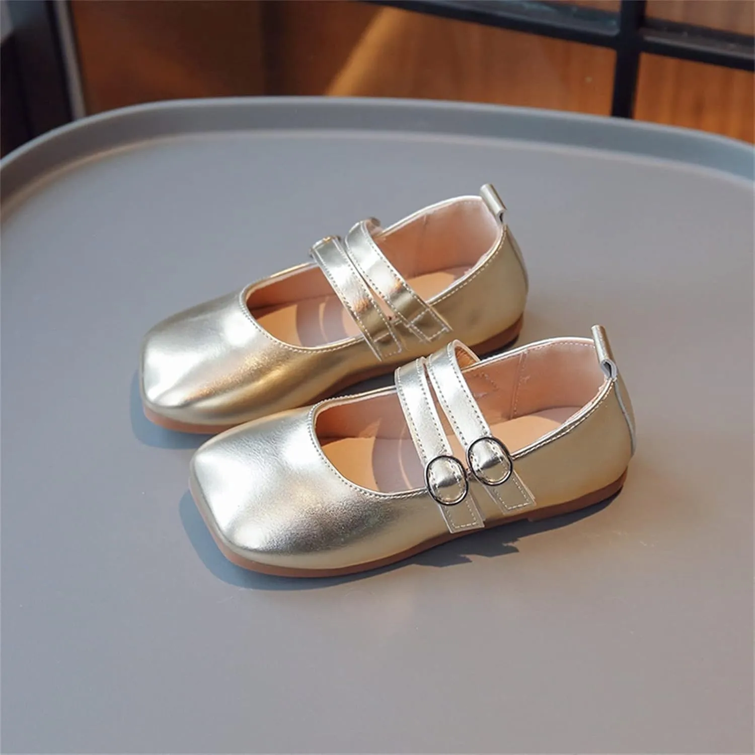 Toddler Girl Mary Jane Dress Shoes PU Leather T-Strap Slip On Ballerina Flats for Wedding Party School