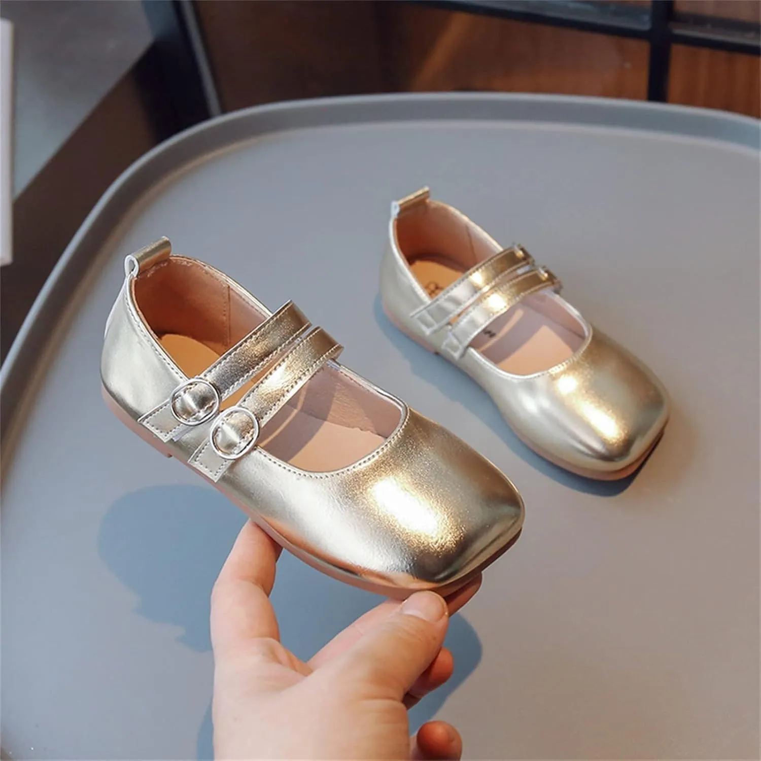 Toddler Girl Mary Jane Dress Shoes PU Leather T-Strap Slip On Ballerina Flats for Wedding Party School