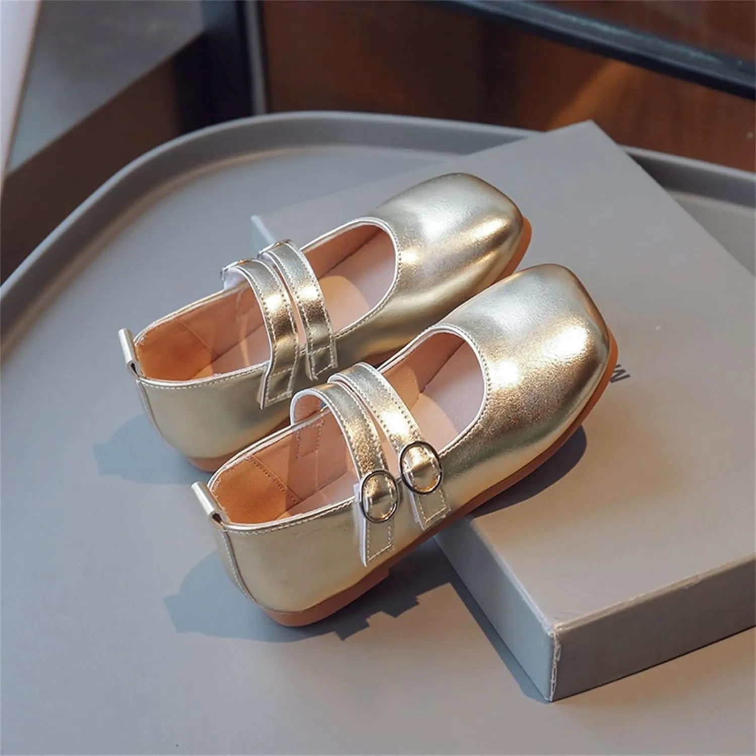 Toddler Girl Mary Jane Dress Shoes PU Leather T-Strap Slip On Ballerina Flats for Wedding Party School
