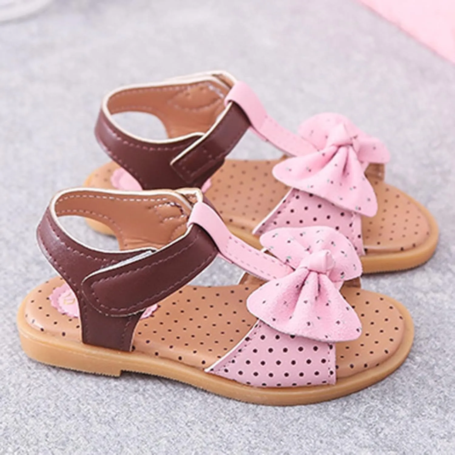 Toddler Girl Sandals Children Shoes Fashion Flat Bottom Bow Princess Sandals Soft Bottom Fashion Sandals (Pink, 10.5 Little Child)