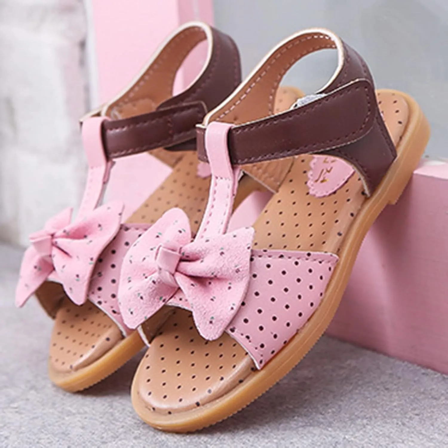 Toddler Girl Sandals Children Shoes Fashion Flat Bottom Bow Princess Sandals Soft Bottom Fashion Sandals (Pink, 10.5 Little Child)