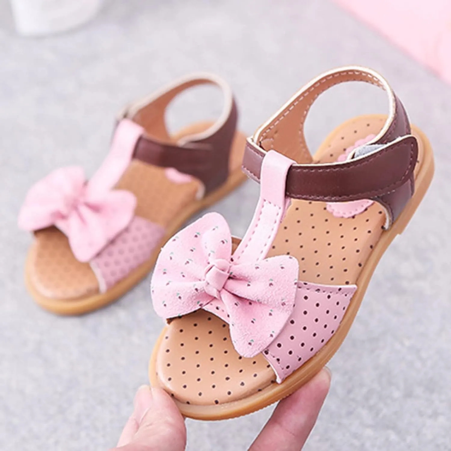 Toddler Girl Sandals Children Shoes Fashion Flat Bottom Bow Princess Sandals Soft Bottom Fashion Sandals (Pink, 10.5 Little Child)