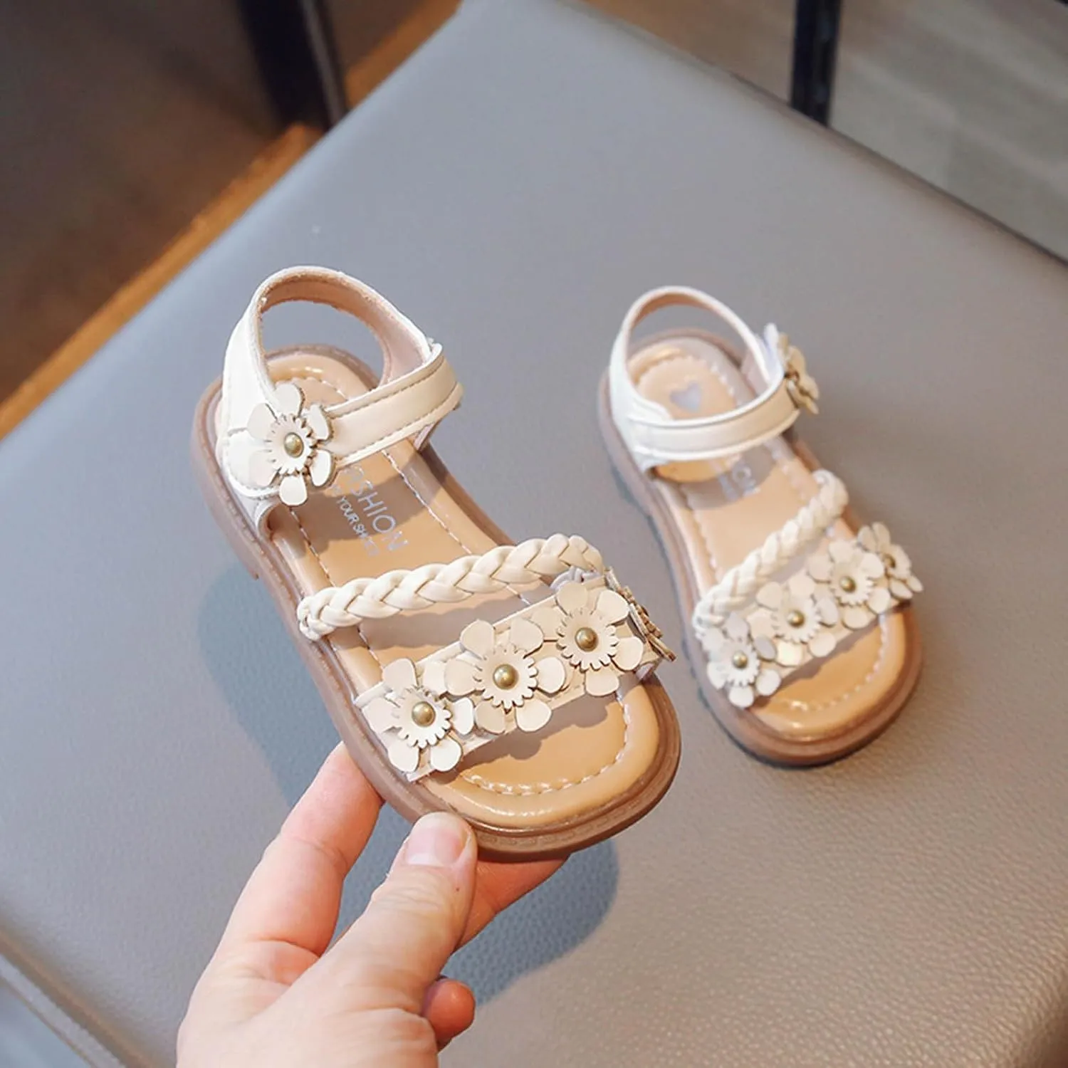 Toddler Girl Sandals - Flower Girl Dress Shoes Open Toe Little Kid Crochet Cross Strappy Summer Flats for Toddler/Little Kid