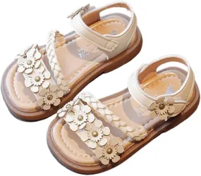 Toddler Girl Sandals - Flower Girl Dress Shoes Open Toe Little Kid Crochet Cross Strappy Summer Flats for Toddler/Little Kid