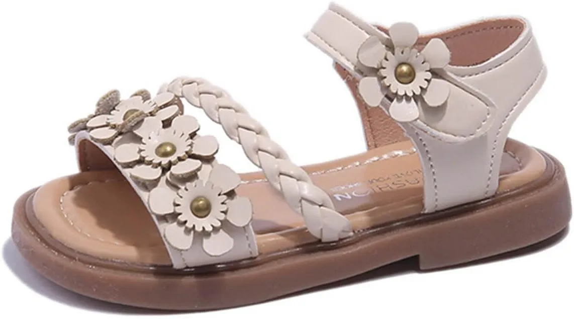 Toddler Girl Sandals - Flower Girl Dress Shoes Open Toe Little Kid Crochet Cross Strappy Summer Flats for Toddler/Little Kid