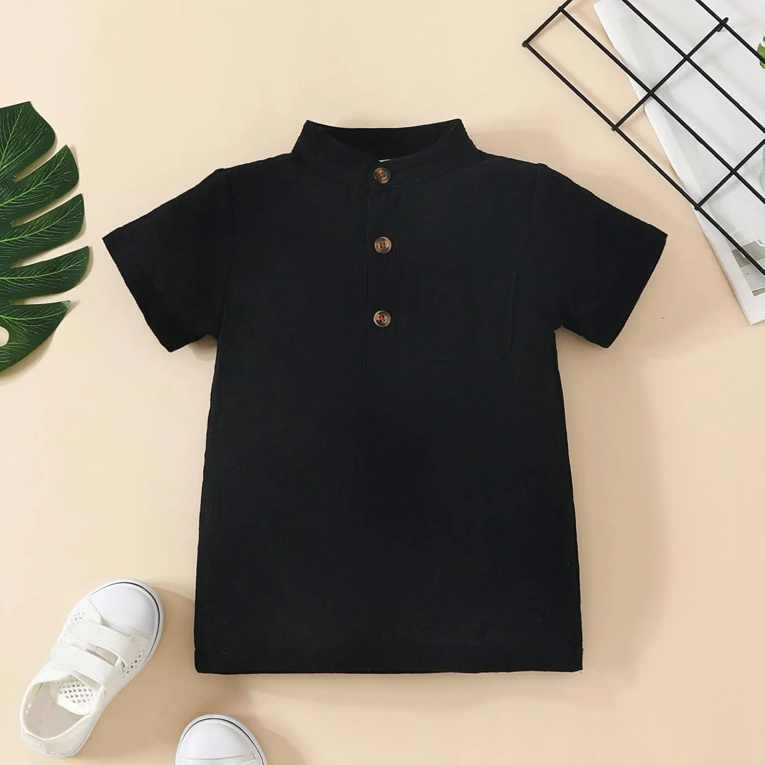 Toddler Girls Boys Short Sleeve T-Shirt Cotton Solid Turtleneck Tees for Toddlers Button Down Tops Outfit Clothes