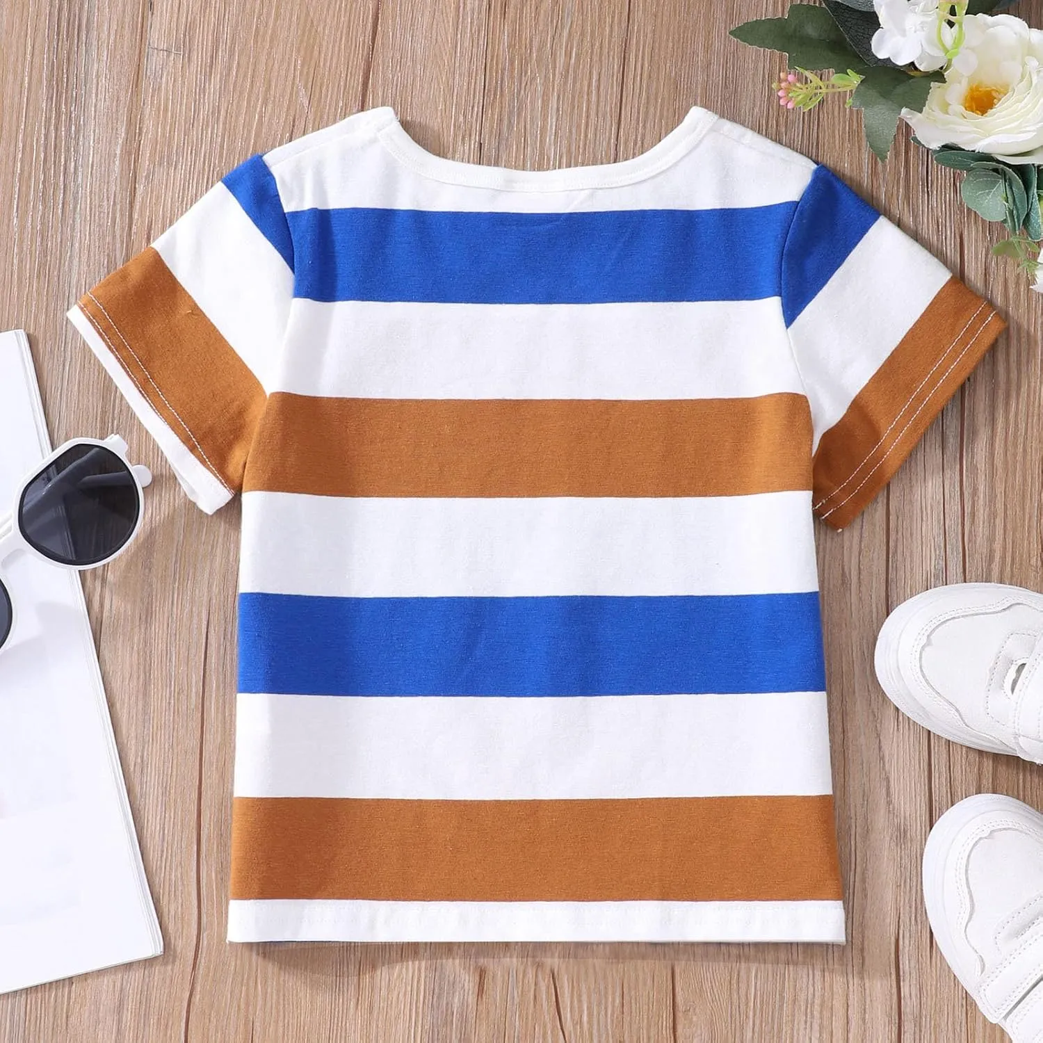 Toddler Girls Boys Stripe Printed T-Shirt Short Sleeve Color Block T Shirt Crewneck Kids Tee Tops Summer Undershirts