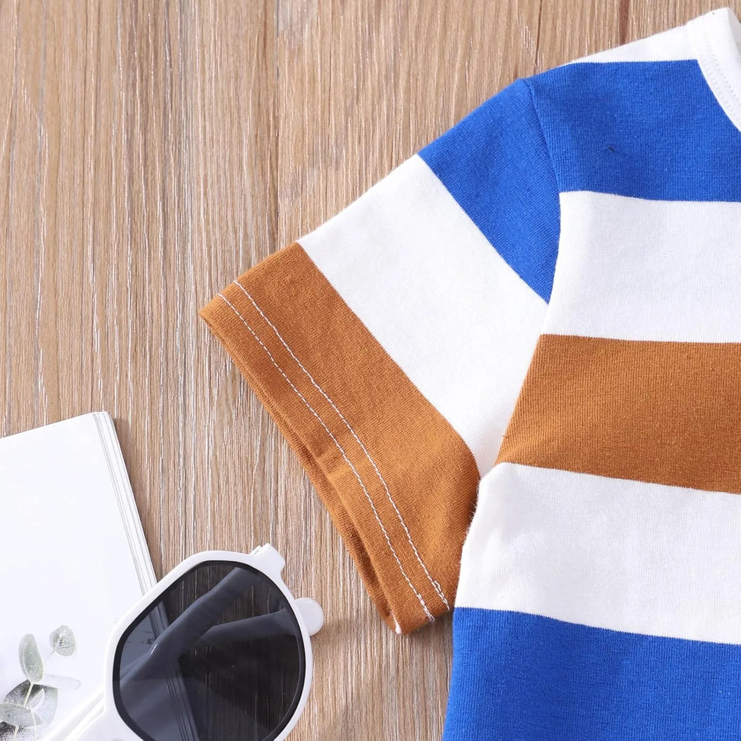Toddler Girls Boys Stripe Printed T-Shirt Short Sleeve Color Block T Shirt Crewneck Kids Tee Tops Summer Undershirts