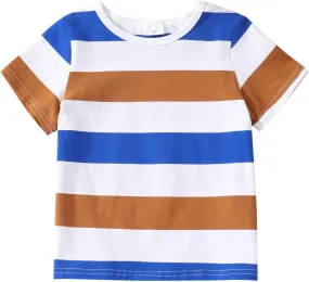 Toddler Girls Boys Stripe Printed T-Shirt Short Sleeve Color Block T Shirt Crewneck Kids Tee Tops Summer Undershirts
