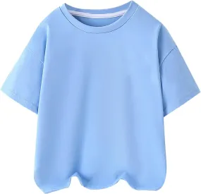 Toddler Girls Casual Plain T Shirt Short Sleeve Kids Cotton Solid Top Crewneck Athletic Tshirt Comfy Basic