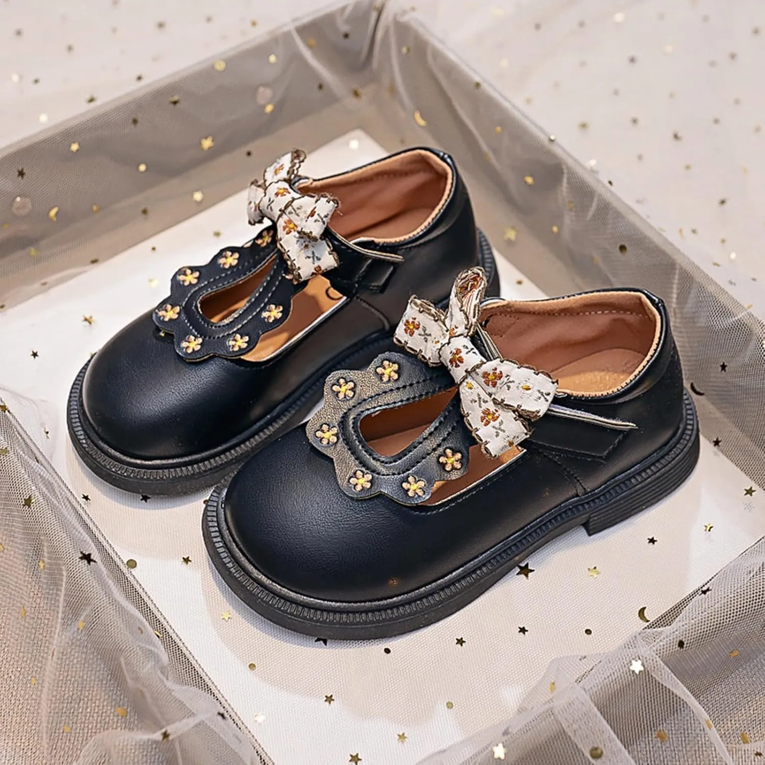 Toddler Girls Dress Bow Shoes Little Girls Loafers School niform Mary Jane Flat For Girls Non-Slip Sole Casual Shoes
