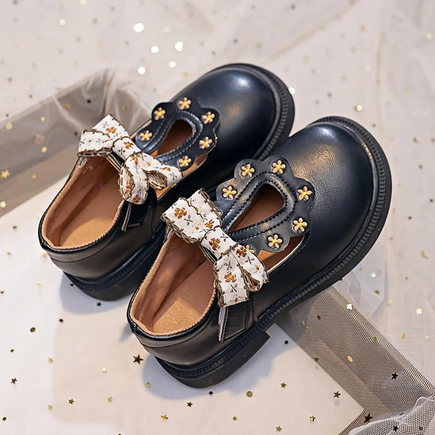 Toddler Girls Dress Bow Shoes Little Girls Loafers School niform Mary Jane Flat For Girls Non-Slip Sole Casual Shoes