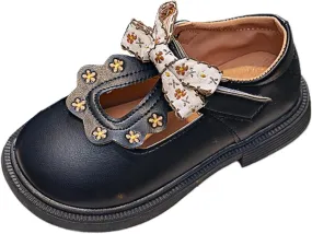 Toddler Girls Dress Bow Shoes Little Girls Loafers School niform Mary Jane Flat For Girls Non-Slip Sole Casual Shoes