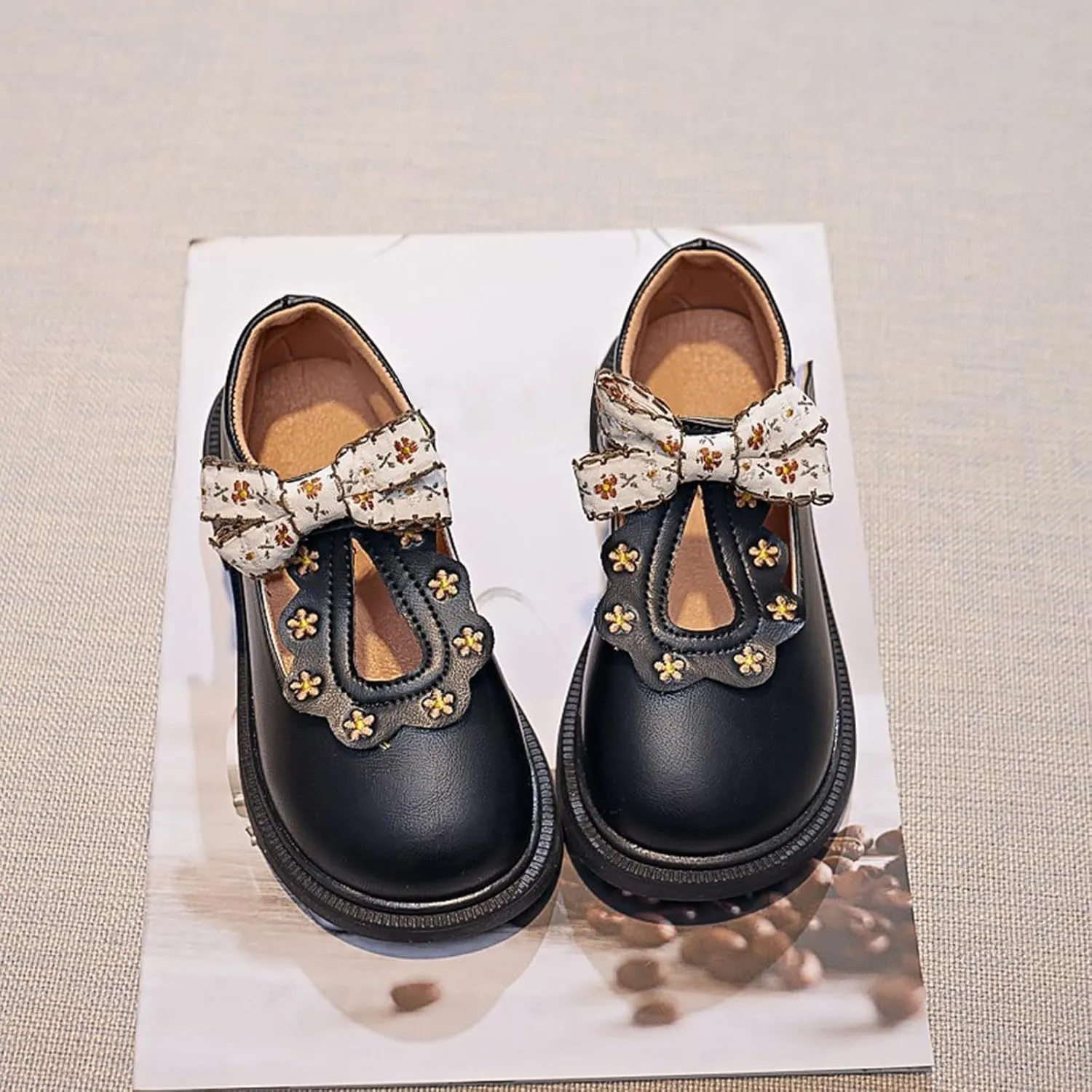 Toddler Girls Dress Bow Shoes Little Girls Loafers School niform Mary Jane Flat For Girls Non-Slip Sole Casual Shoes