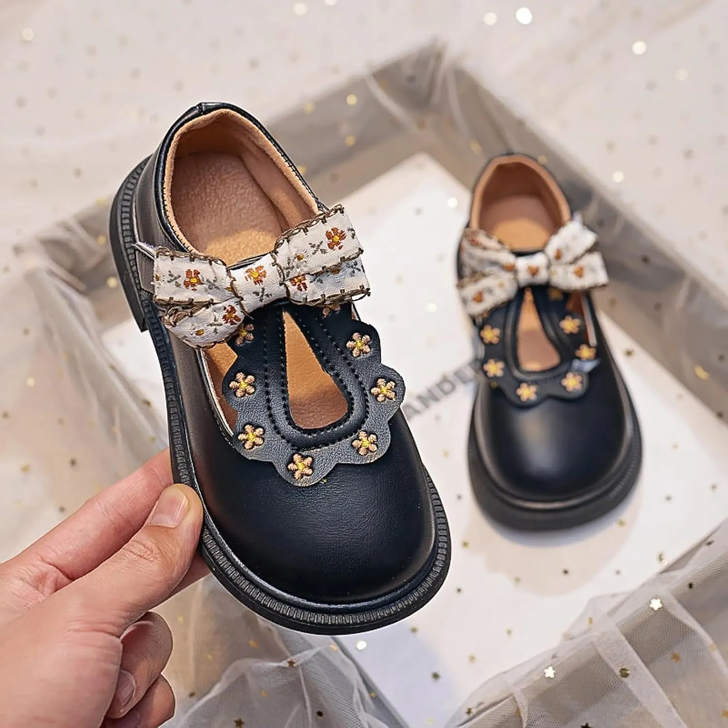 Toddler Girls Dress Bow Shoes Little Girls Loafers School niform Mary Jane Flat For Girls Non-Slip Sole Casual Shoes