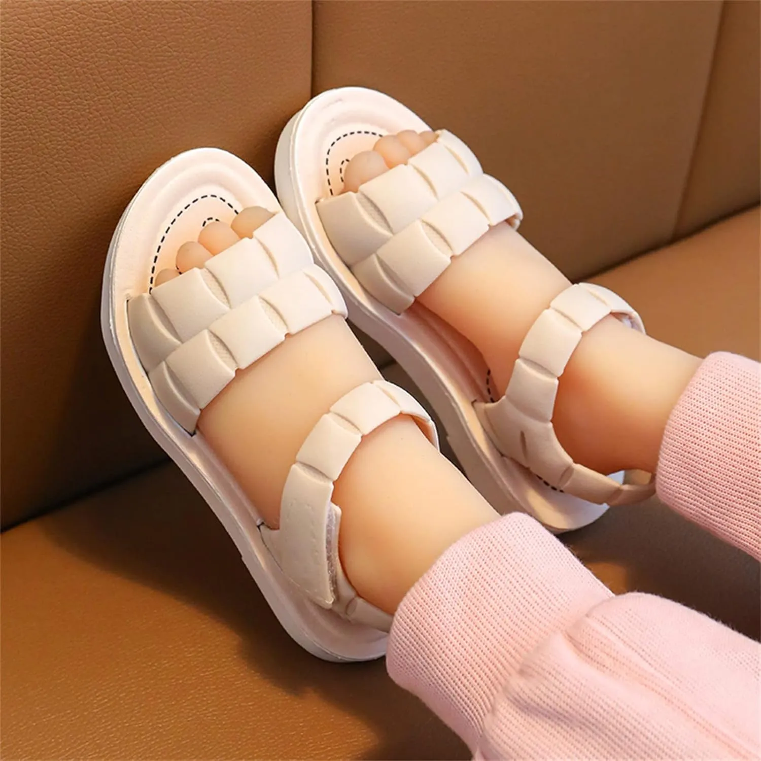 Toddler Girls Sandals Soft Flat Shoes Fashion Comfortable Open Toe Lightweight Princess Sandals (White, 9.5 Toddler)