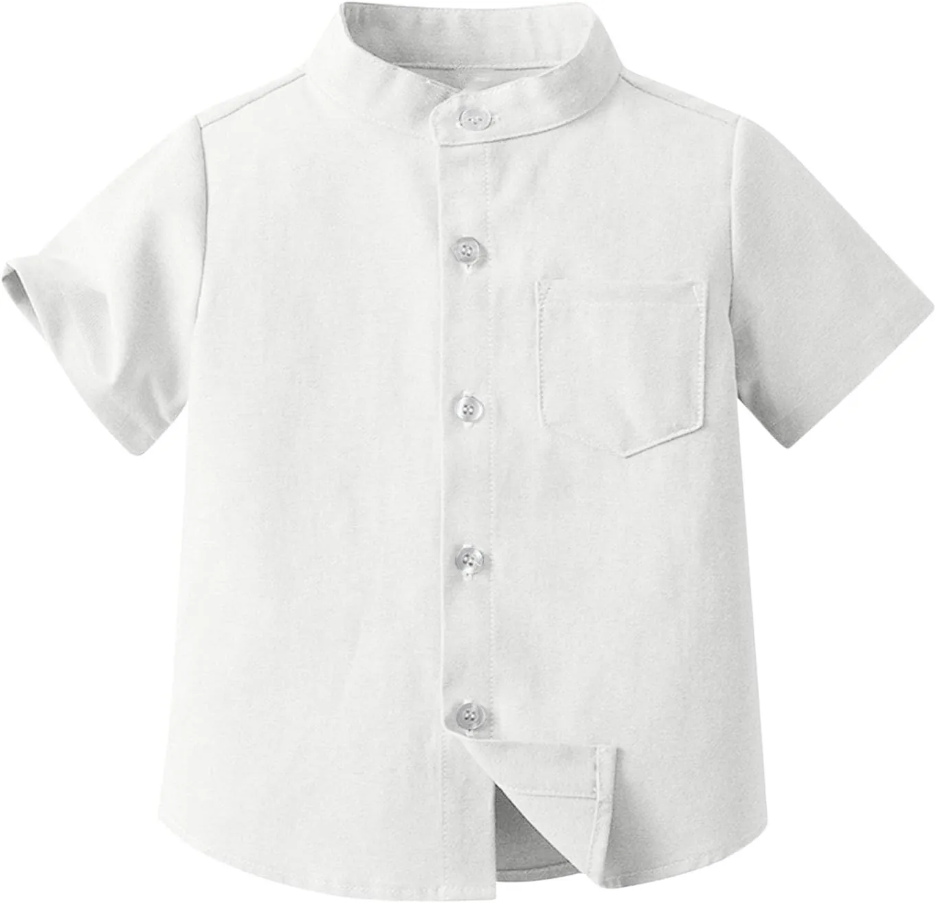 Toddler Little Boy Button Down Shirt Tops Short Sleeve Solid Stand Neck T Shirt Summer Clothes for Kids 3-8 Years