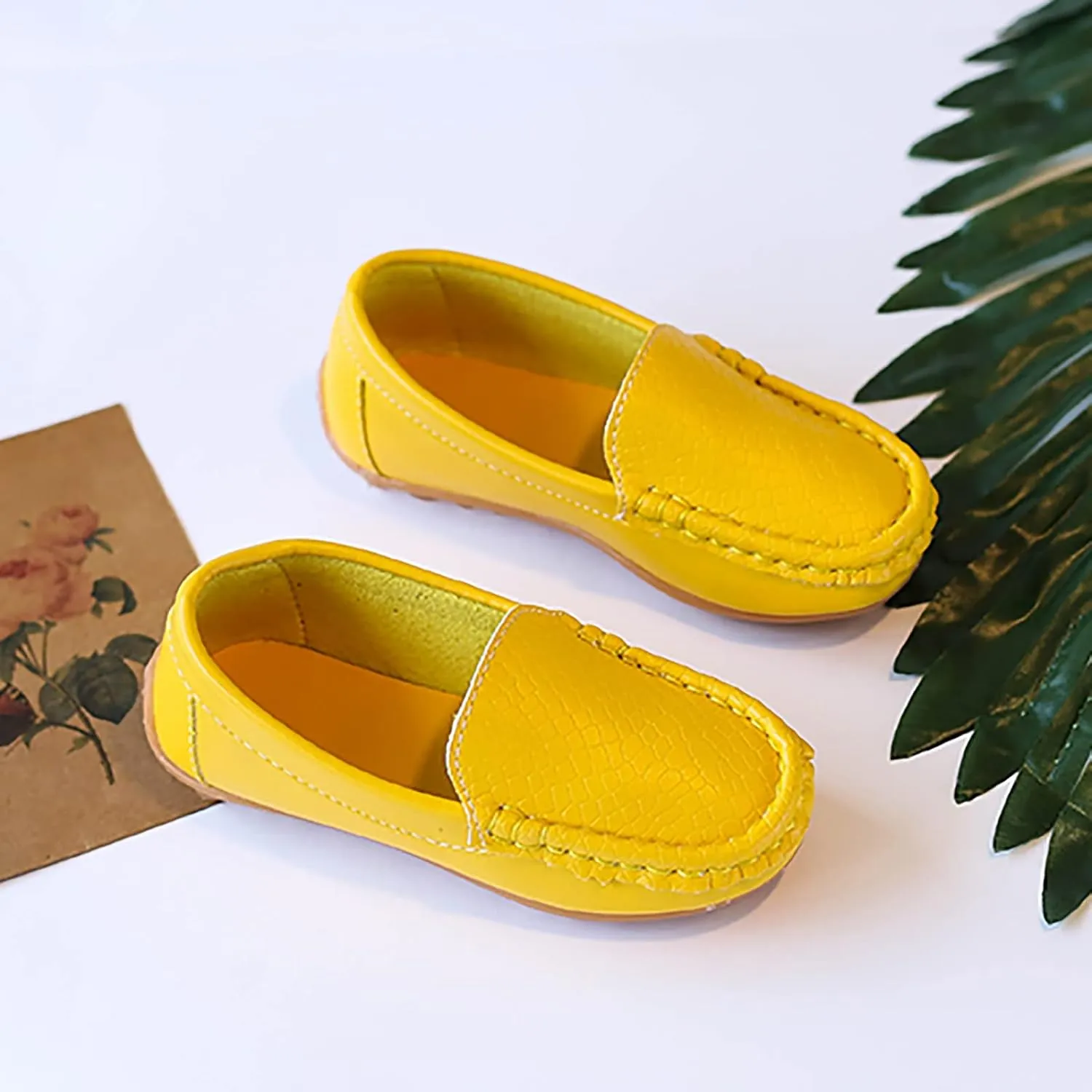 Toddler Little Kid Boys Girls Soft Slip On Loafers Dress Flat Shoes Boat Shoes Toddler Boys Light up (Yellow, 28)